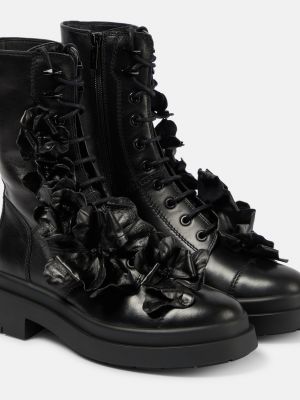 Кожаные ботинки в цветочек Jimmy Choo черные