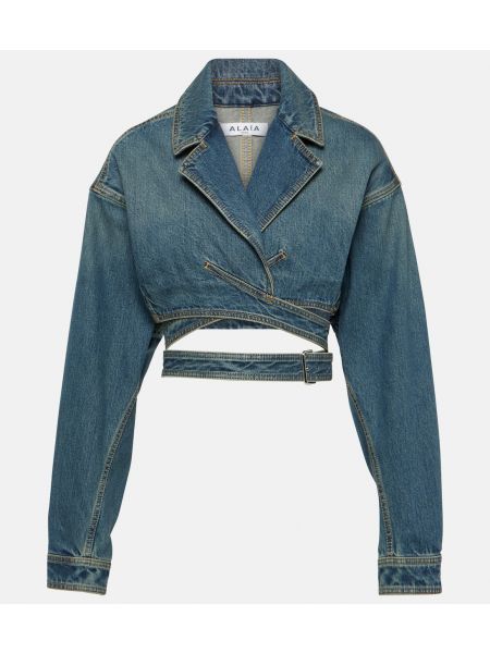 Укороченная джинсовая куртка с запахом Alaïa синий