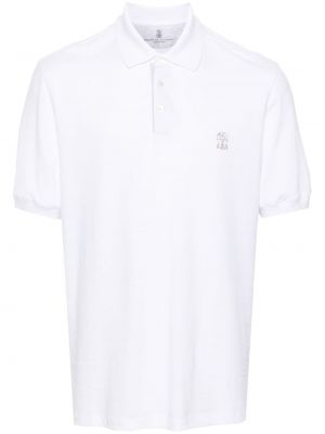 Памучна поло тениска бродирана Brunello Cucinelli бяло