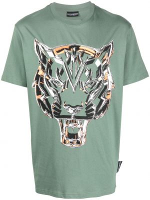 Памучна спортна тениска с тигров принт Plein Sport зелено