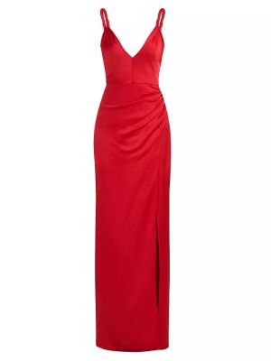 Атласное платье с драпировкой Halston красное