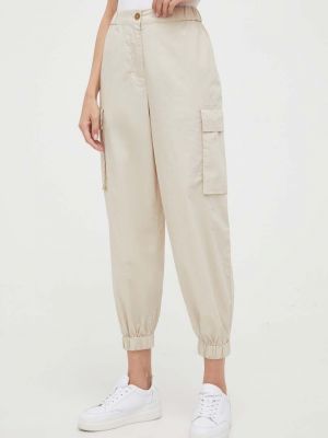 Bavlněné kalhoty s vysokým pasem Sisley béžové