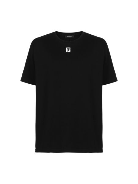 Koszulka bawełniana z nadrukiem oversize Balmain czarna