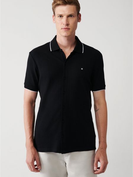 Πλεκτό βαμβακερό πουκάμισο με κοντό μανίκι Avva μαύρο
