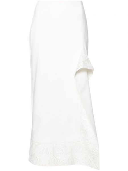 Suknja pencil s vezom s cvjetnim printom V:pm Atelier bijela