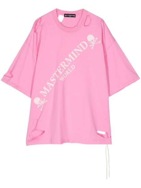 Βαμβακερή μπλούζα με φθαρμένο εφέ Mastermind World ροζ