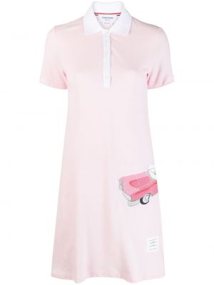 Bavlněné šaty s knoflíky s krátkými rukávy Thom Browne - růžová