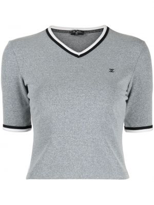 T-shirt con scollo a v Chanel Pre-owned grigio