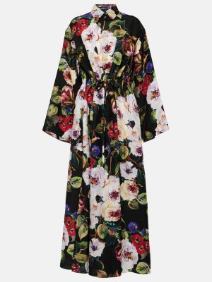 Satenska dolga obleka s cvetličnim vzorcem Dolce&gabbana