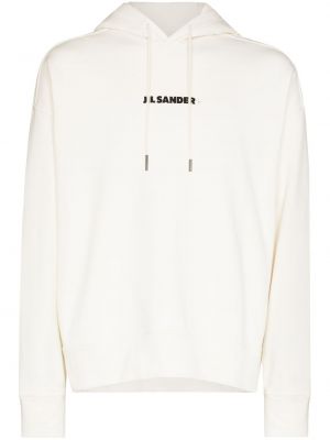 Pamučna hoodie s kapuljačom s printom Jil Sander bijela