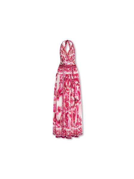 Jedwabna sukienka długa Dolce And Gabbana różowa