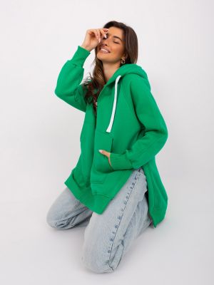 Kokvilnas džemperis ar rāvējslēdzēju Fashionhunters zaļš