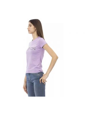 Koszulka bawełniana z krótkim rękawem Trussardi fioletowa