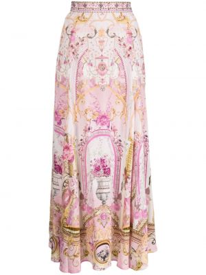 Kvetinová hodvábna dlhá sukňa s potlačou Camilla ružová