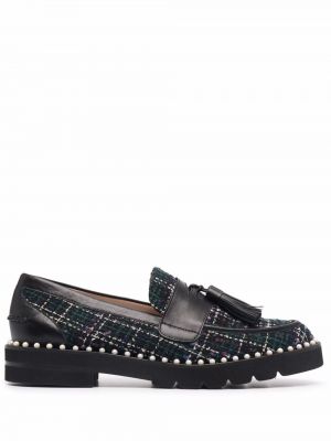 Pantofi loafer cu perle din tweed Stuart Weitzman negru