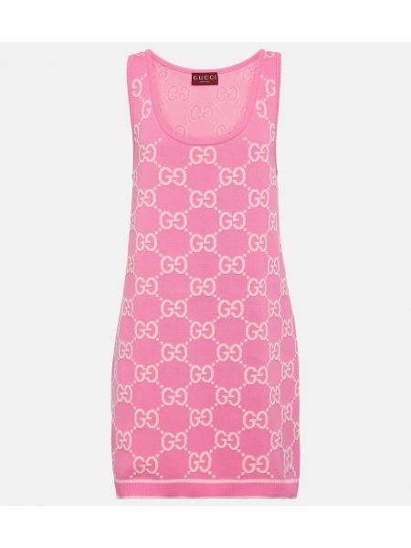 Βαμβακερή φόρεμα ζακάρ Gucci ροζ