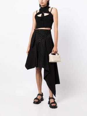 Nėriniuotas asimetriškas sijonas su raišteliais Monse juoda