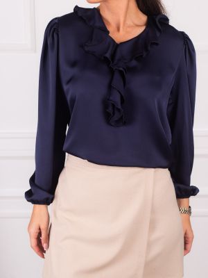 Памучна сатенена блуза с волани Armonika синьо