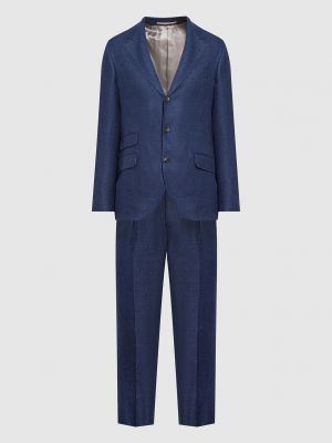 Шелковый льняной шерстяной костюм Brunello Cucinelli синий