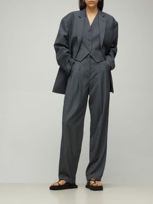 Plisované kalhoty s vysokým pasem relaxed fit The Frankie Shop šedé