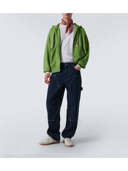 Džersis medvilninis džemperis su gobtuvu Acne Studios žalia