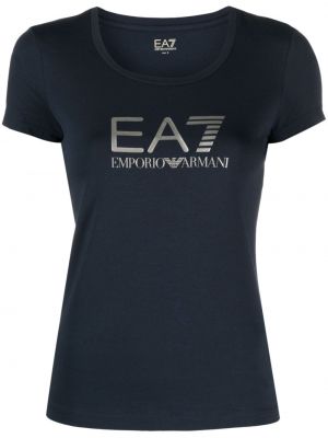 Raštuotas medvilninis marškinėliai Ea7 Emporio Armani mėlyna