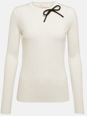 Sweter z kokardką wełniany Valentino beżowy