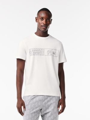Camiseta de algodón de punto con estampado Lacoste blanco
