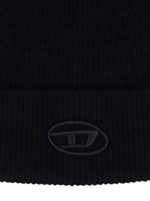 Bavlnená vlnená čiapka s výšivkou Diesel čierna