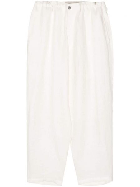 Памучни ленени панталон Yohji Yamamoto бяло