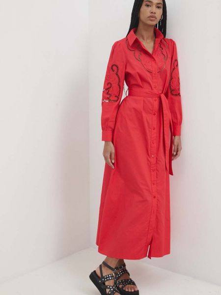 Sukienka długa bawełniana Answear Lab czerwona