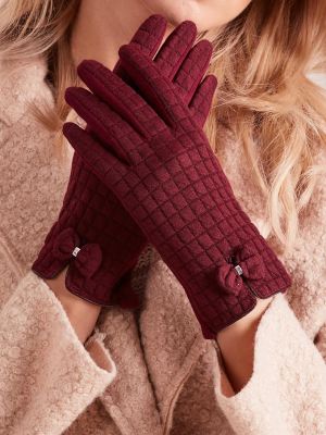 Kockované rukavice Fashionhunters vínová