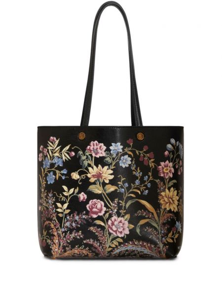 Nakupovalna torba s cvetličnim vzorcem s potiskom Etro črna