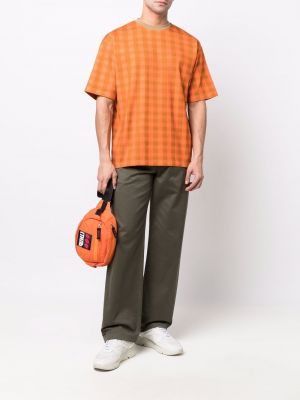 Koszulka w kratkę z nadrukiem Camper pomarańczowa