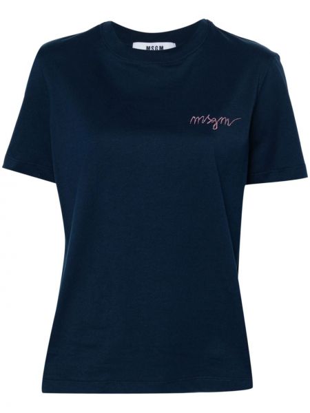 Памучна тениска бродирана Msgm синьо