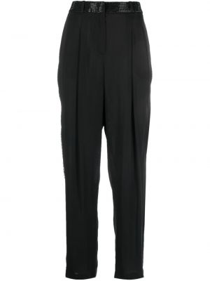 Pantaloni de mătase de cristal Giorgio Armani negru