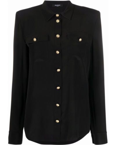 Svilena srajca z gumbi Balmain črna