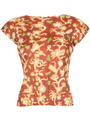 Camiseta de flores con estampado plisada Pleats Please Issey Miyake