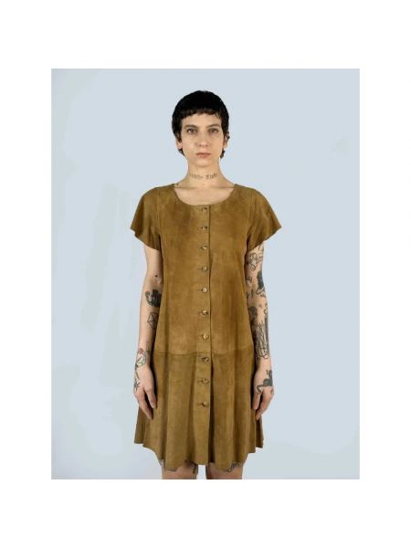 Vestido de cuero Prada Vintage marrón