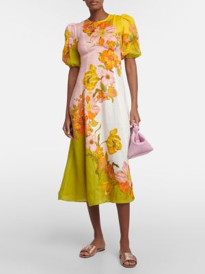 Lanena midi obleka s cvetličnim vzorcem Alemais
