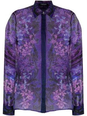 Копринена блуза на цветя с принт Versace