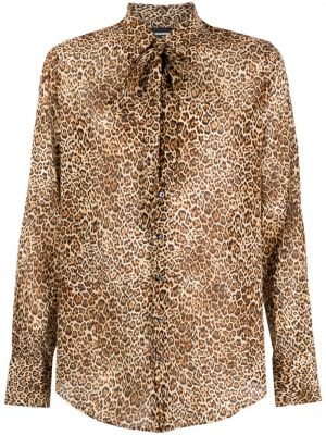 Bombažna srajca s potiskom z leopardjim vzorcem Dsquared2 rjava