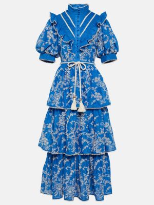 Bavlněné midi šaty s výšivkou Alã©mais modré
