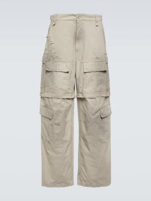 Medvilninės „cargo“ stiliaus kelnės su nubrozdinimais Balenciaga smėlinė