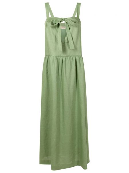 Ľanové dlouhé šaty Adriana Degreas zelená
