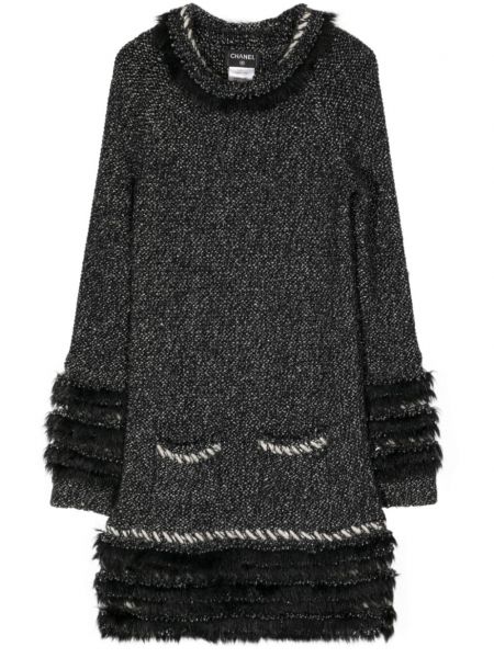 Robe mi-longue à volants en tweed Chanel Pre-owned noir