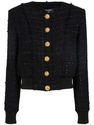 Βαμβακερός μπουφάν tweed Balmain μαύρο