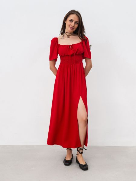 Платье миди из вискозы ромашка красное