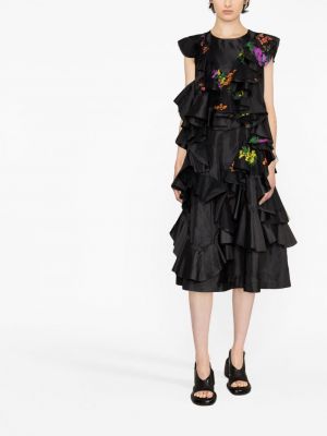 Květinové šaty s výšivkou s volány Comme Des Garçons Comme Des Garçons černé