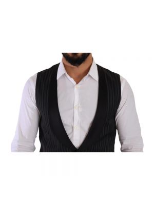 Chaleco de traje de lana de seda a rayas Dolce & Gabbana negro